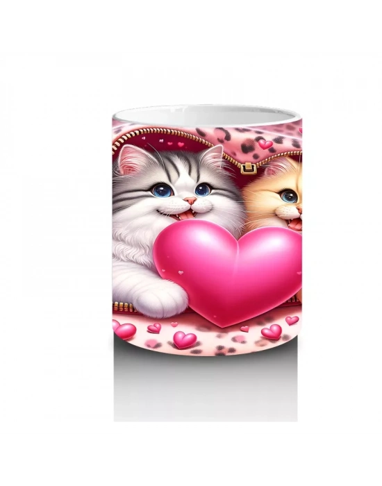 Kalpli Yastığa Sarılmış Çift Kedi – Baskılı Kahve Kupası