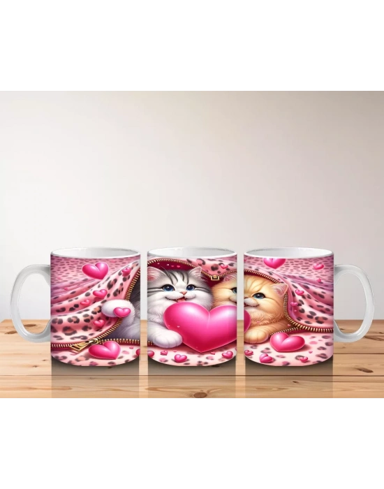 Kalpli Yastığa Sarılmış Çift Kedi – Baskılı Kahve Kupası