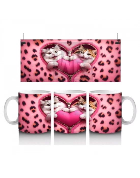 Kalpli Yastığa Sarılmış İki Kedi – Baskılı Kahve Kupası