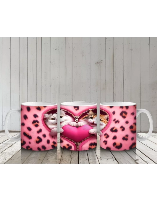 Kalpli Yastığa Sarılmış İki Kedi – Baskılı Kahve Kupası