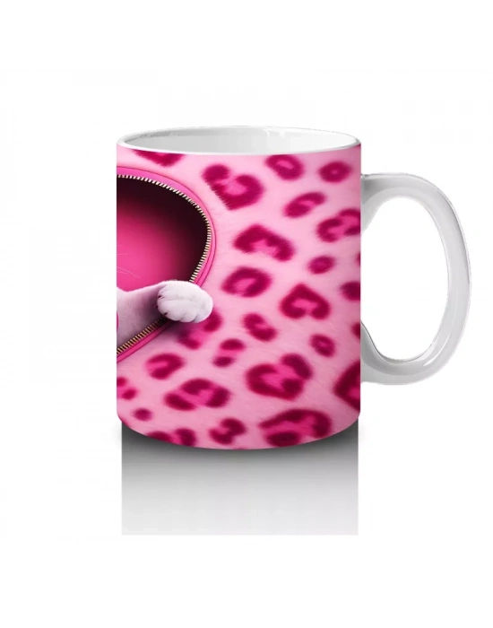 Kalpli Yastık Tutan Beyaz Kedi – Baskılı Kahve Kupası