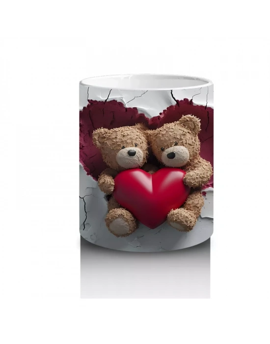 Kalpli Yastık Tutan Sevimli Ayıcıklar – Baskılı Kahve Kupası