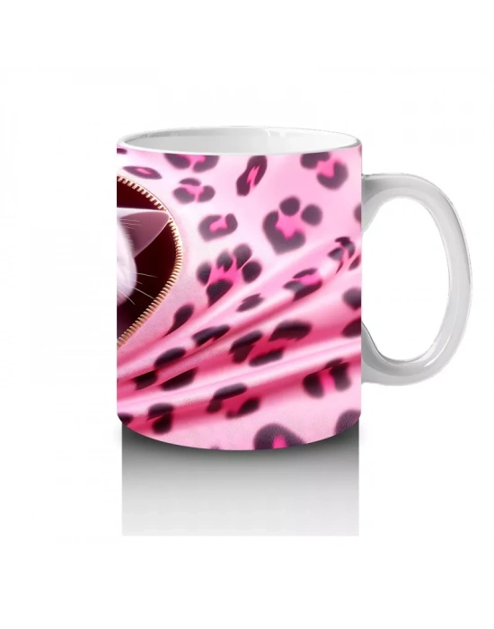 Kalpli Yastıkla Uyumlu Sevimli Kedi İllüstrasyonu – Baskılı Kahve Kupası