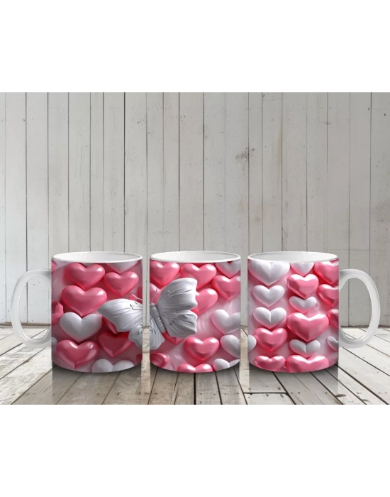 Kalpli Yastıklar Üzerinde Beyaz Kelebek – Baskılı Kahve Kupası