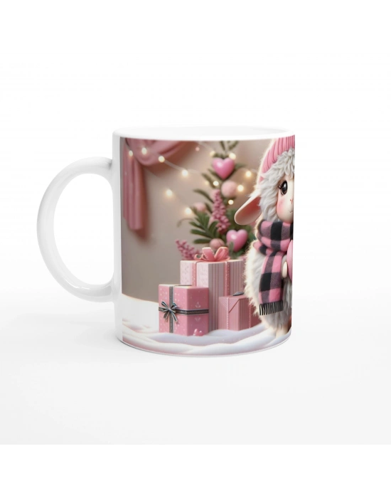 Kalpli Yumuşak Kuzu Figürlü Pembe Temalı Baskılı Kupa Bardak