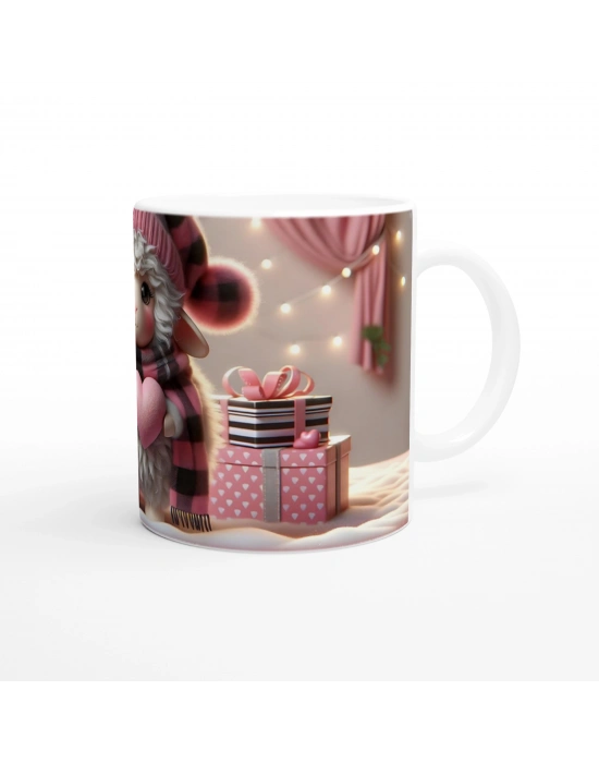 Kalpli Yumuşak Kuzu Figürlü Pembe Temalı Baskılı Kupa Bardak