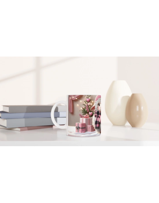 Kalpli Yumuşak Kuzu Figürlü Pembe Temalı Baskılı Kupa Bardak