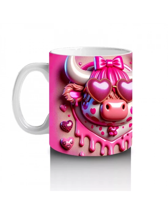 Kalpli Zemin Üzerinde Pembe Boğa Çifti – Baskılı Kahve Kupası