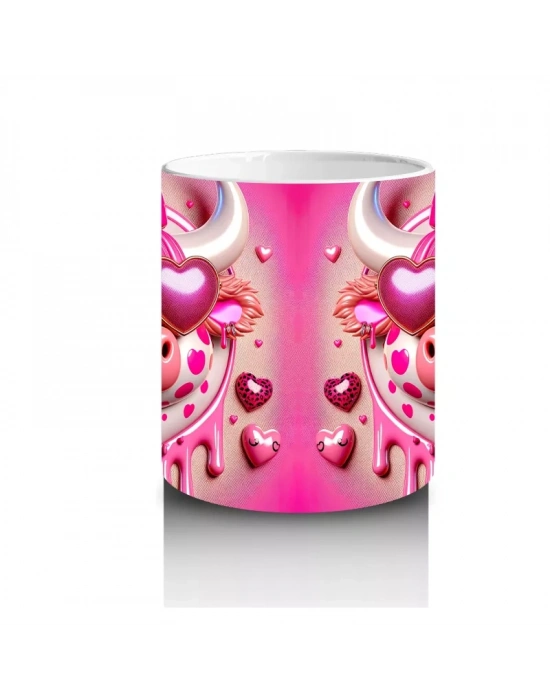 Kalpli Zemin Üzerinde Pembe Boğa Çifti – Baskılı Kahve Kupası