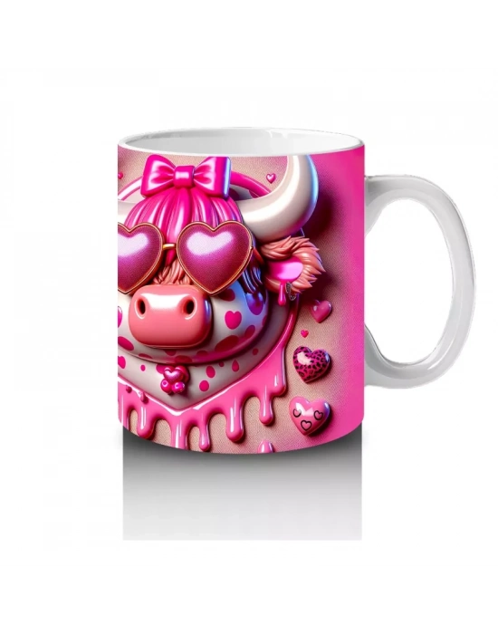 Kalpli Zemin Üzerinde Pembe Boğa Çifti – Baskılı Kahve Kupası