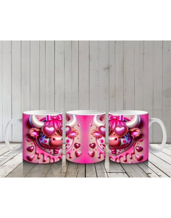 Kalpli Zemin Üzerinde Pembe Boğa Çifti – Baskılı Kahve Kupası