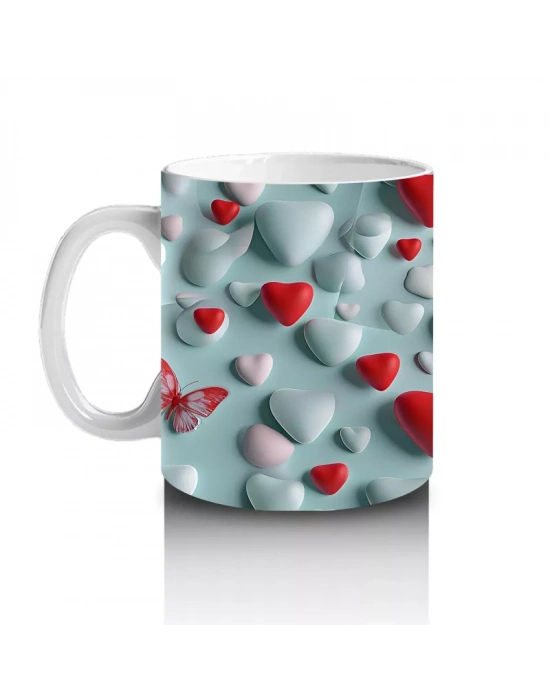 Kalpli Zemin Üzerinde Pembe Kelebek – Baskılı Kahve Kupası