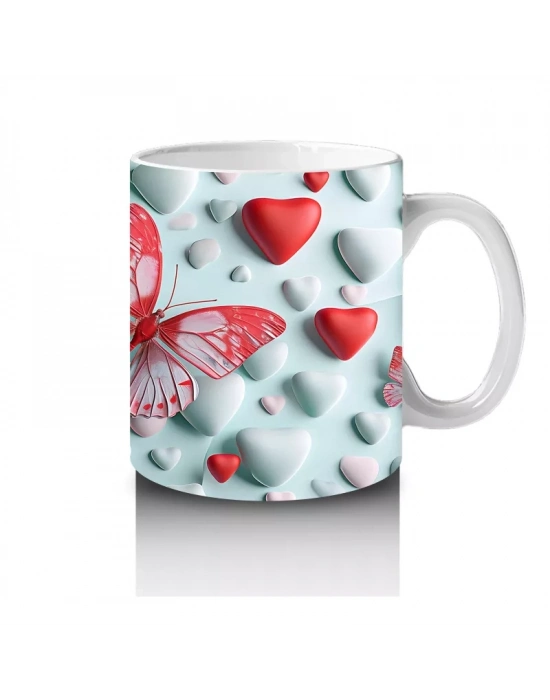 Kalpli Zemin Üzerinde Pembe Kelebek – Baskılı Kahve Kupası