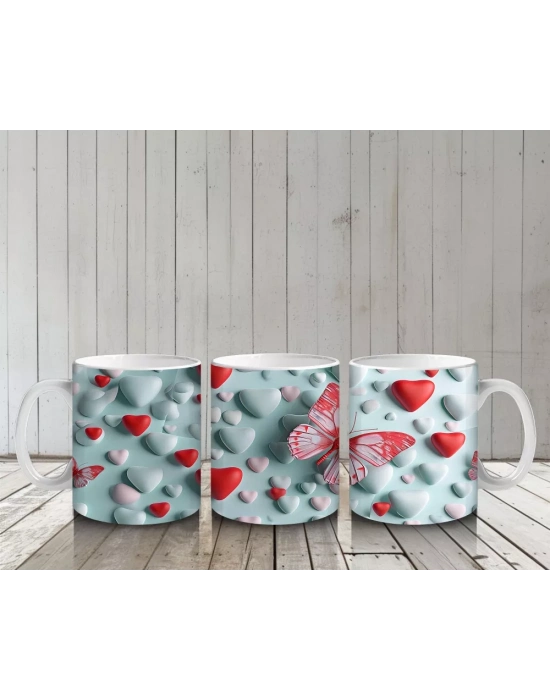 Kalpli Zemin Üzerinde Pembe Kelebek – Baskılı Kahve Kupası