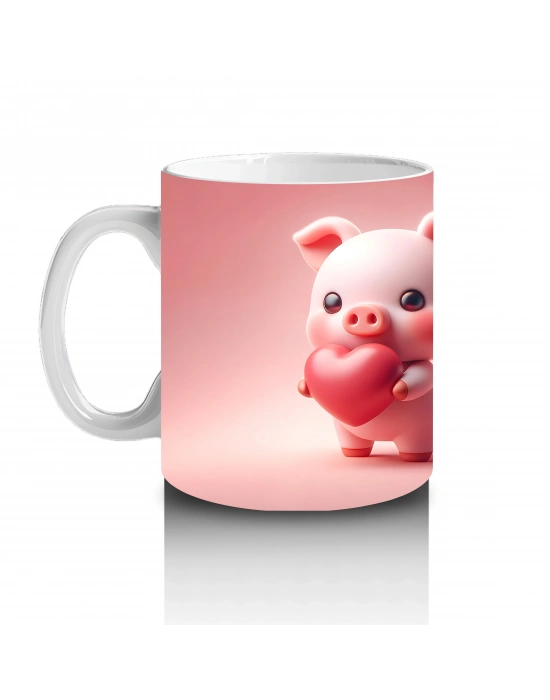 Kalpli Zemin Üzerinde Sevimli Domuzcuklar - Baskılı Kahve Kupası