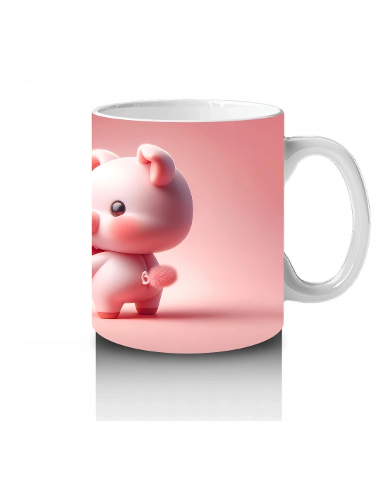 Kalpli Zemin Üzerinde Sevimli Domuzcuklar - Baskılı Kahve Kupası