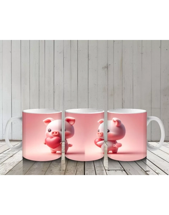 Kalpli Zemin Üzerinde Sevimli Domuzcuklar - Baskılı Kahve Kupası