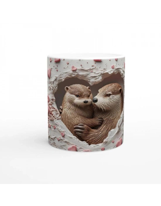 Kalpten Bakan Sarılan Su Samurları Temalı Baskılı Kupa Bardak