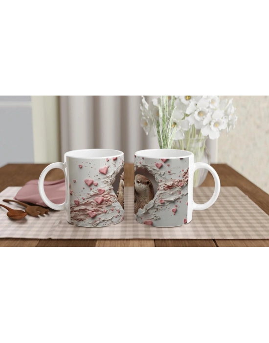 Kalpten Bakan Sarılan Su Samurları Temalı Baskılı Kupa Bardak