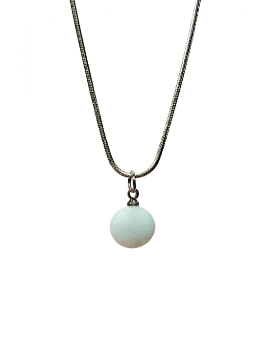 Kalsedon Doğal Taşı Zincirli El Yapımı Kolye Uç: 1,5 cm Zincir: 20 cm Kutulu