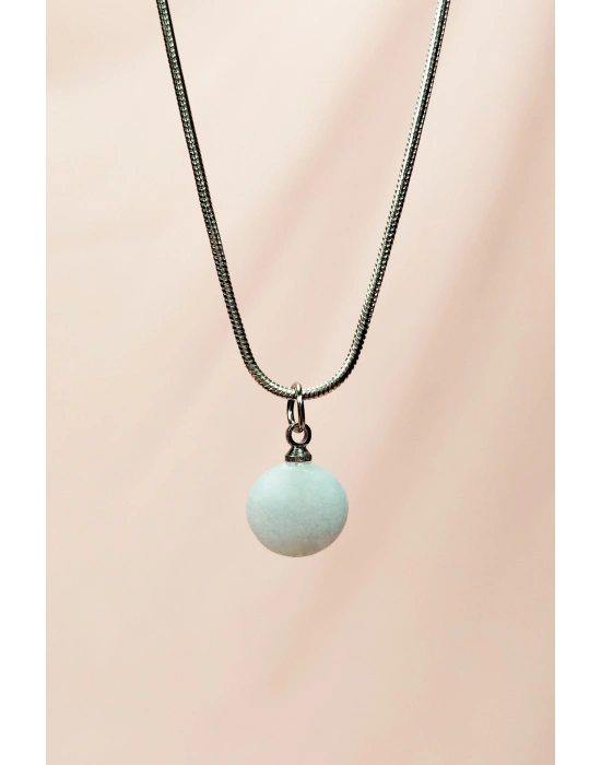 Kalsedon Doğal Taşı Zincirli El Yapımı Kolye Uç: 1,5 cm Zincir: 20 cm Kutulu