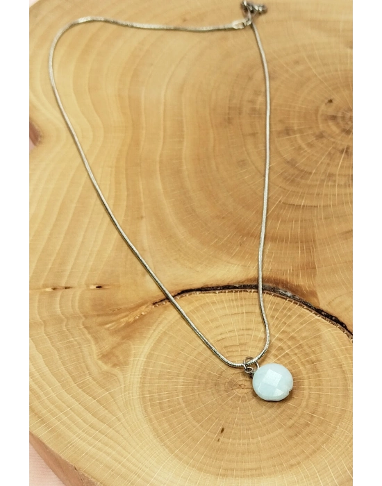 Kalsedon Doğal Taşı Zincirli El Yapımı Kolye Uç: 1,5 cm Zincir: 20 cm Kutulu