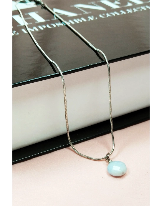 Kalsedon Doğal Taşı Zincirli El Yapımı Kolye Uç: 1,5 cm Zincir: 20 cm Kutulu