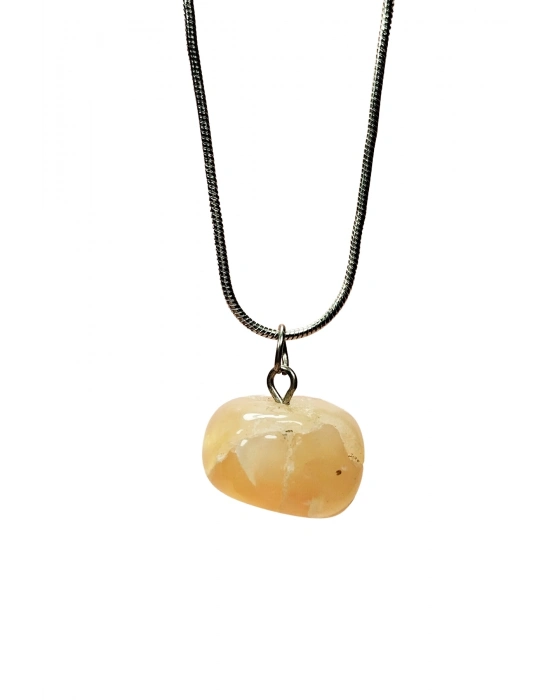 Kalsit Doğal Taşı Zincirli El Yapımı Kolye Uç: 1,5 cm Zincir: 20 cm Kutulu