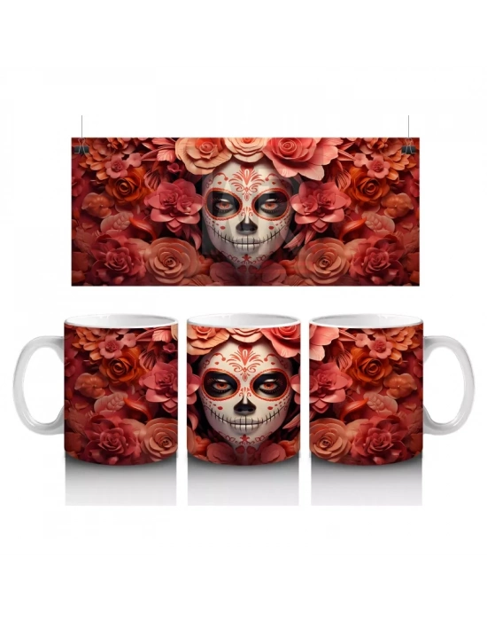 Kan Kırmızısı Gül Denizinde Kafatası – Hediyelik Kahve Kupası