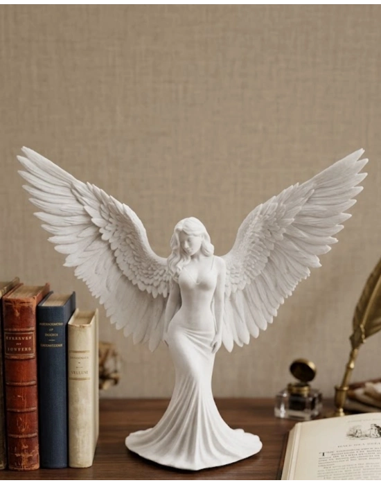 Kanatlı Melek Figürü 3D Baskı Dekoratif Heykel Biblo Ev Ofis Aksesuarı