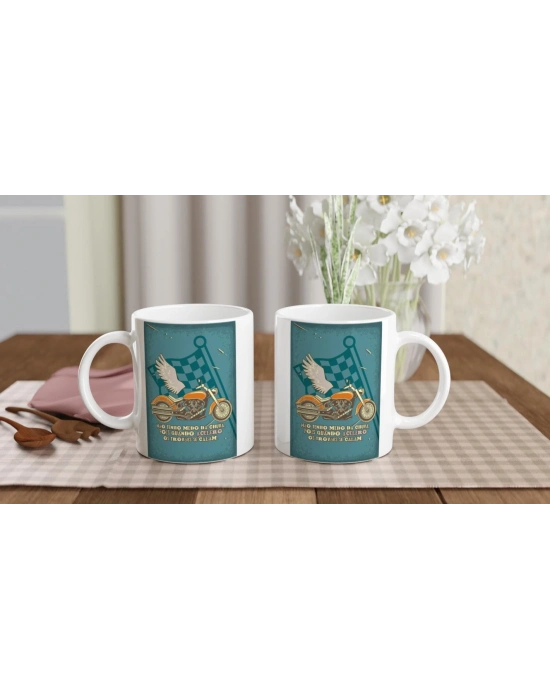 Kanatlı Yarış Motoru ve Portekizce Söz Baskılı Kupa Bardak