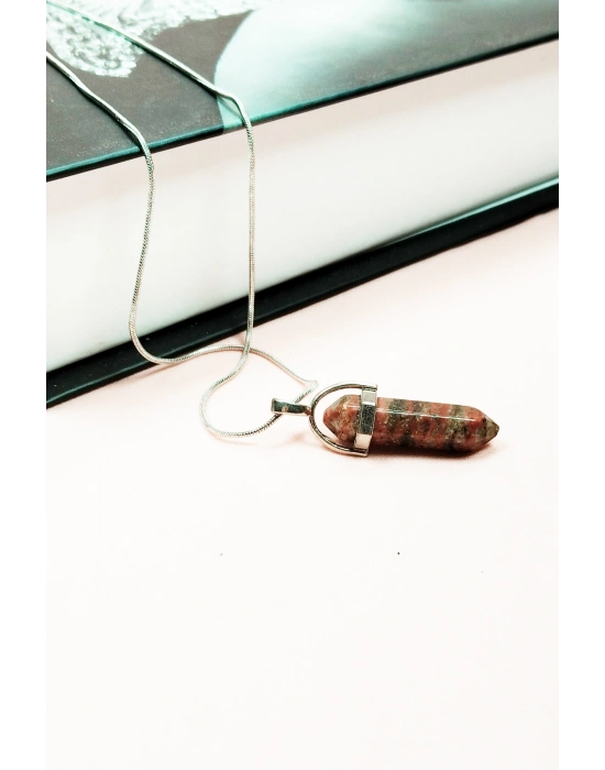 Kantaşı Doğal Taşı Zincirli El Yapımı Tasarımlı Kolye Uç: 3,5 cm Zincir: 20 cm Kutulu