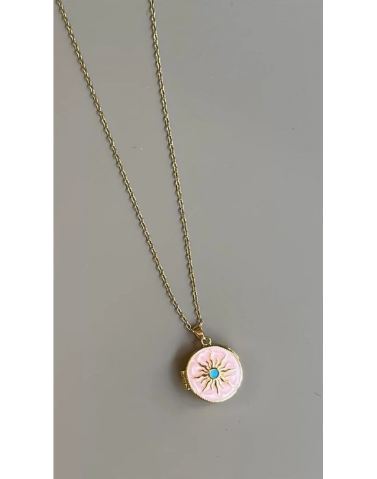 Kapaklı Güneş Kolye - Pembe
