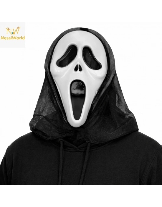 Kapşonlu Çığlık Maskesi Scream Maskesi - Hayalet Maskesi 33x21 cm