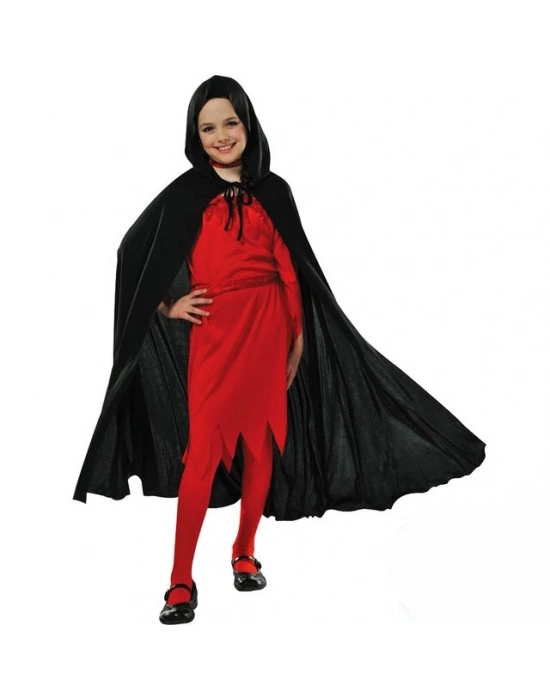 Kapşonlu Siyah Pelerin - Şapkalı Pelerin 90 Cm