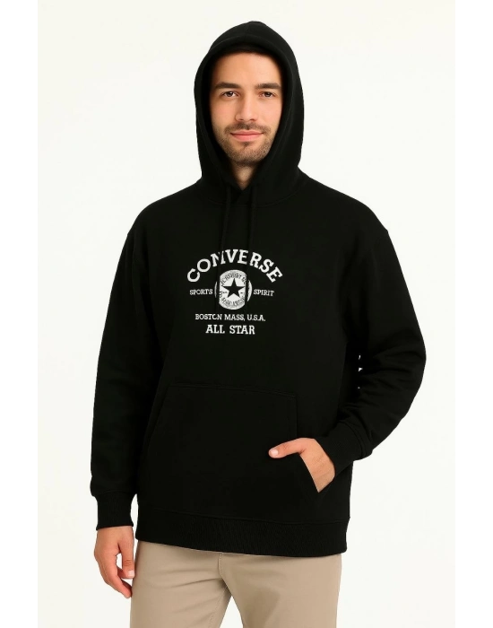 Kapşonlu Sweatshirt Ön  Arka Baskılı Siyah -