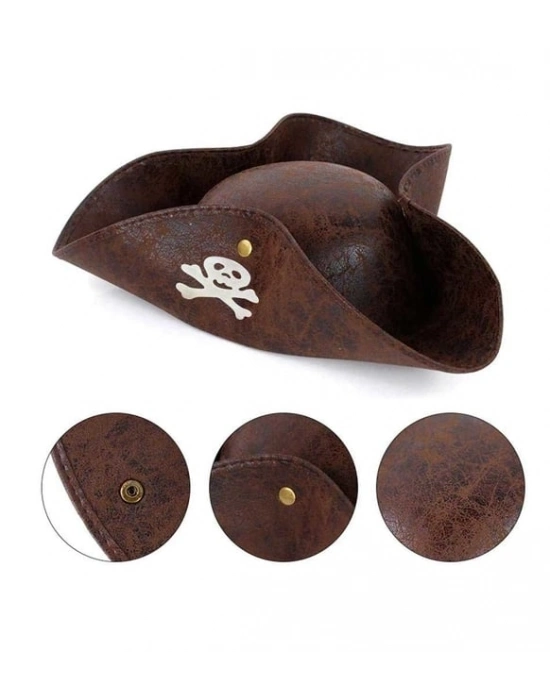 Kaptan Jack Korsan Şapkası Vinleks Deri Denizci Korsan Şapkası