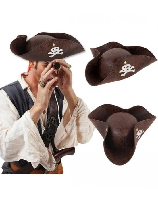 Kaptan Jack Korsan Şapkası Vinleks Deri Denizci Korsan Şapkası