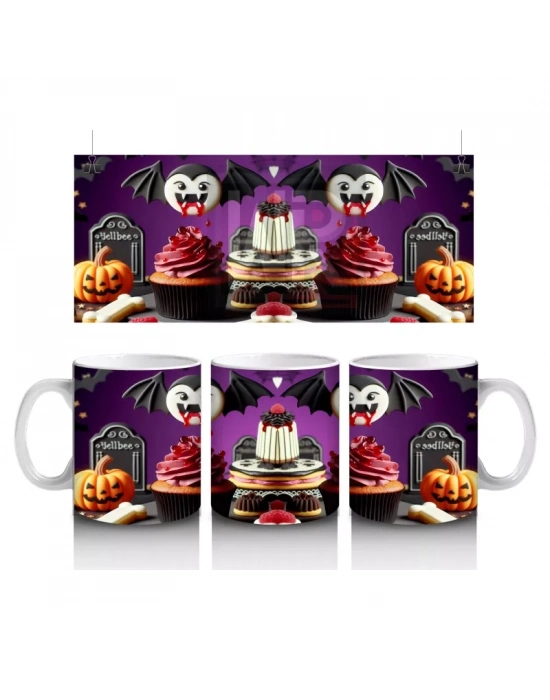 Kara Kafatası Figürlü Gotik Tatlı Standı Temalı Cadılar Bayramı Baskılı Kupa Bardak