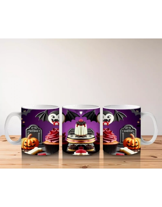 Kara Kafatası Figürlü Gotik Tatlı Standı Temalı Cadılar Bayramı Baskılı Kupa Bardak