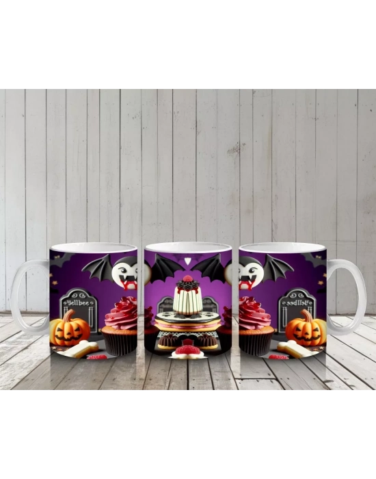 Kara Kafatası Figürlü Gotik Tatlı Standı Temalı Cadılar Bayramı Baskılı Kupa Bardak