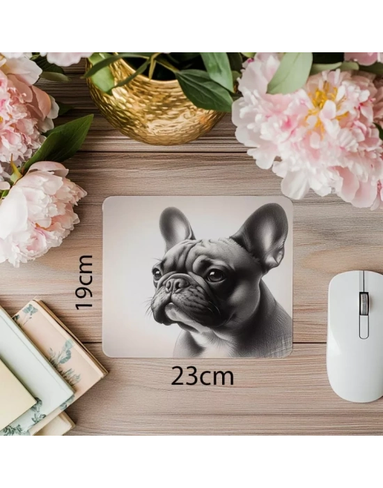 Karakalem Bulldog Temalı Mousepad - 19x23 cm 2 mm Dikdörtgen İthal Baskılı Mouse Pad