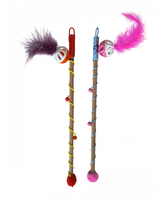 Karamel Sesli Toplu Tüylü Kedi Oltası 40-50 cm Renkli