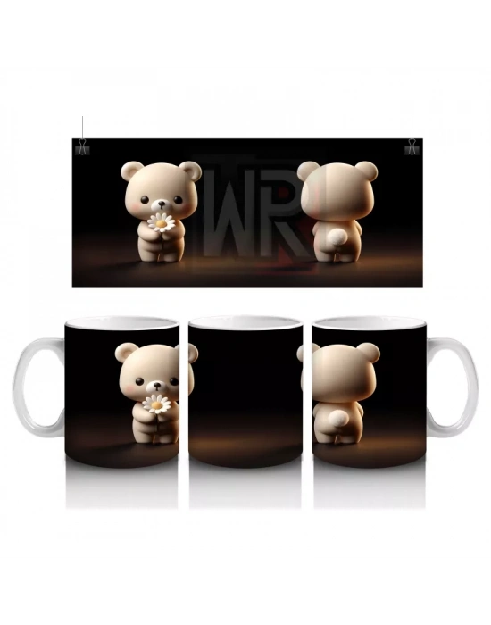 Karanlık Arka Planda Ayakta Duran Sevimli Ayıcık – Baskılı Kahve Kupası