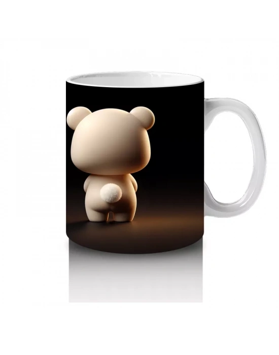 Karanlık Arka Planda Ayakta Duran Sevimli Ayıcık – Baskılı Kahve Kupası