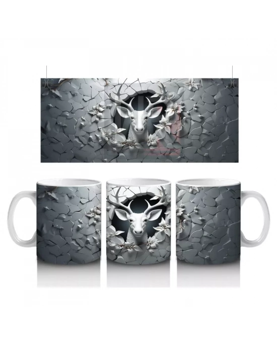 Karanlık Çatlakta Geyik Kafası Silueti – Baskılı Kahve Kupası