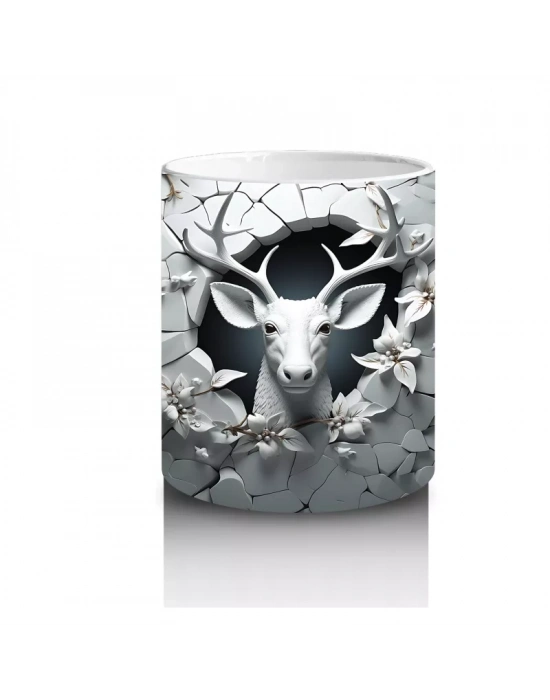 Karanlık Çatlakta Geyik Kafası Silueti – Baskılı Kahve Kupası