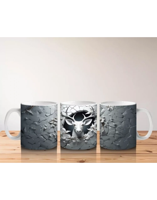 Karanlık Çatlakta Geyik Kafası Silueti – Baskılı Kahve Kupası