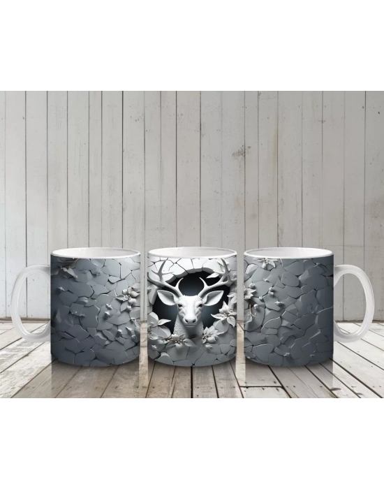 Karanlık Çatlakta Geyik Kafası Silueti – Baskılı Kahve Kupası