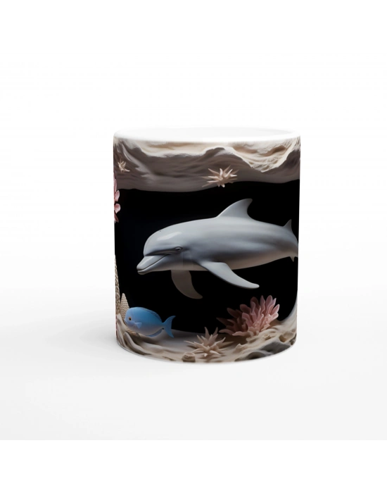 Karanlık Derinliklerde Yüzen Yunus ve Mercanlar Temalı Kupa Bardak